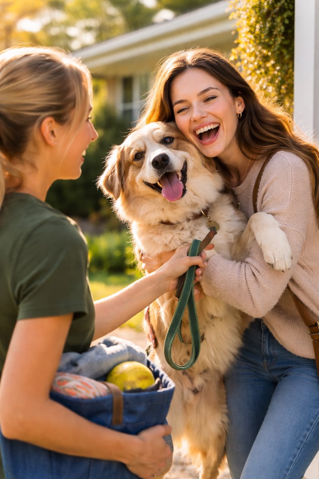 Trusted handoff — neighbor passing a dog to another community member